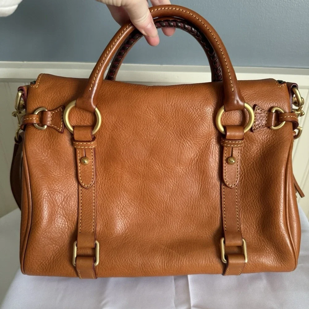 Dooney & Bourke Medium Natural Brown Florentine Leather Satchel  Bag Purse EUC